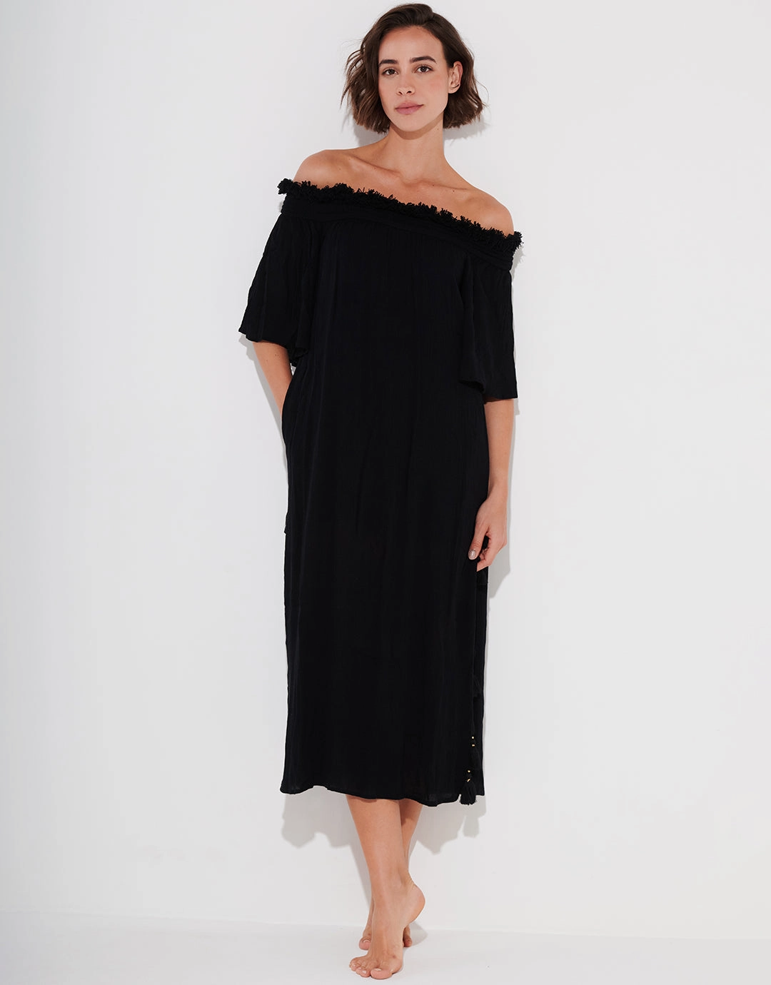Off The Shoulder Dress - Black Swim Womens - bikinis clearance
