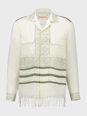 Off-White and Khaki Embroidered Talilo Shirt Tops Mens - graphic tees sale