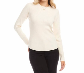 Off White Ribbed Crewneck Sweater Tops Womens - tie-front tops cheap
