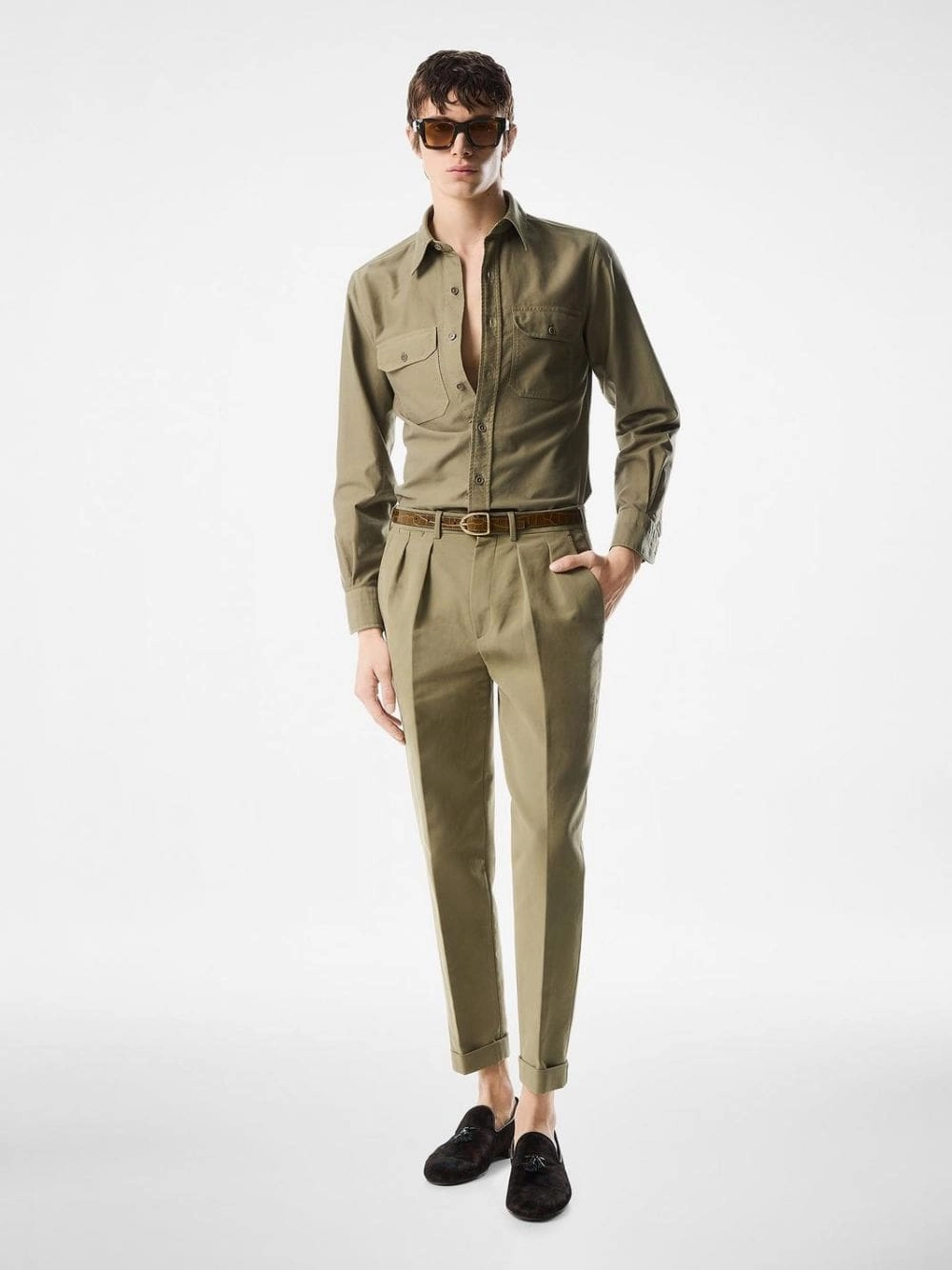 Olive Cotton Satin Pants Suits Mens - men's suits outlet