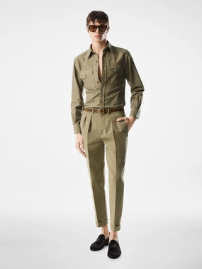 Olive Cotton Satin Pants Suits Mens - men's suits outlet