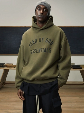Olive Fleece Hoodie Tops Mens - thermal tops