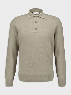 Olive Green Cashmere Knit Polo Knitwear Mens - men's sweaters sale
