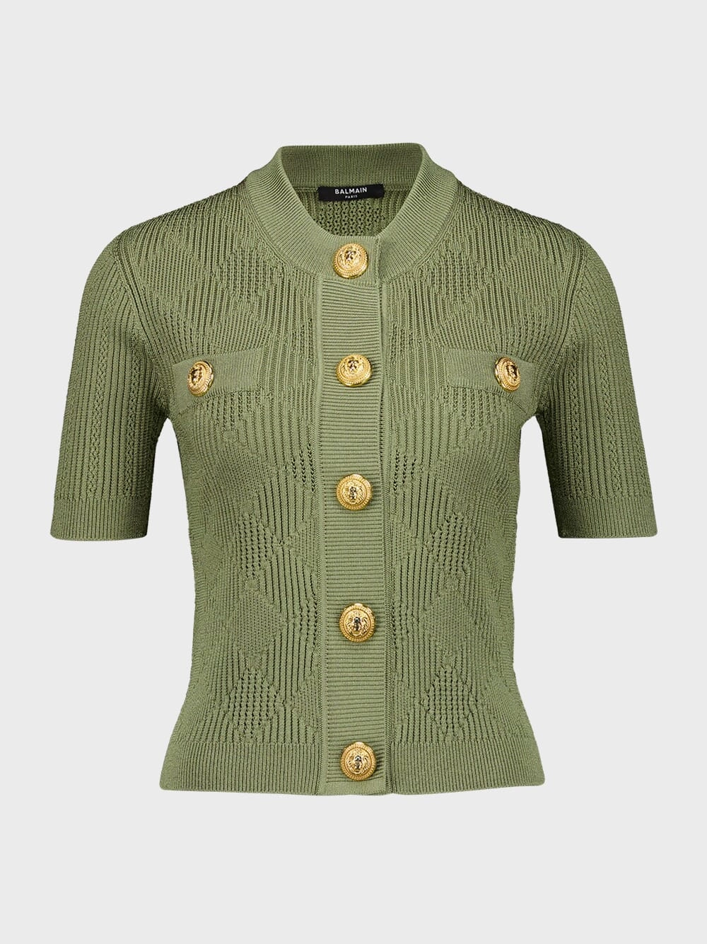 Olive Green Gingham Button-Up Short-Sleeved Cardigan Knitwear Womens - women's knitwear cheap