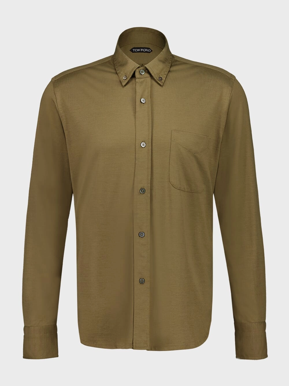 Olive Green Silk-Cotton Button-Down Shirt Suits Mens - men's suits outlet