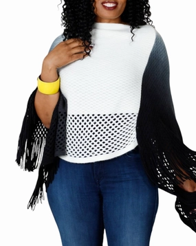 Ombre Chique Poncho In White Tops Womens - asymmetrical tops