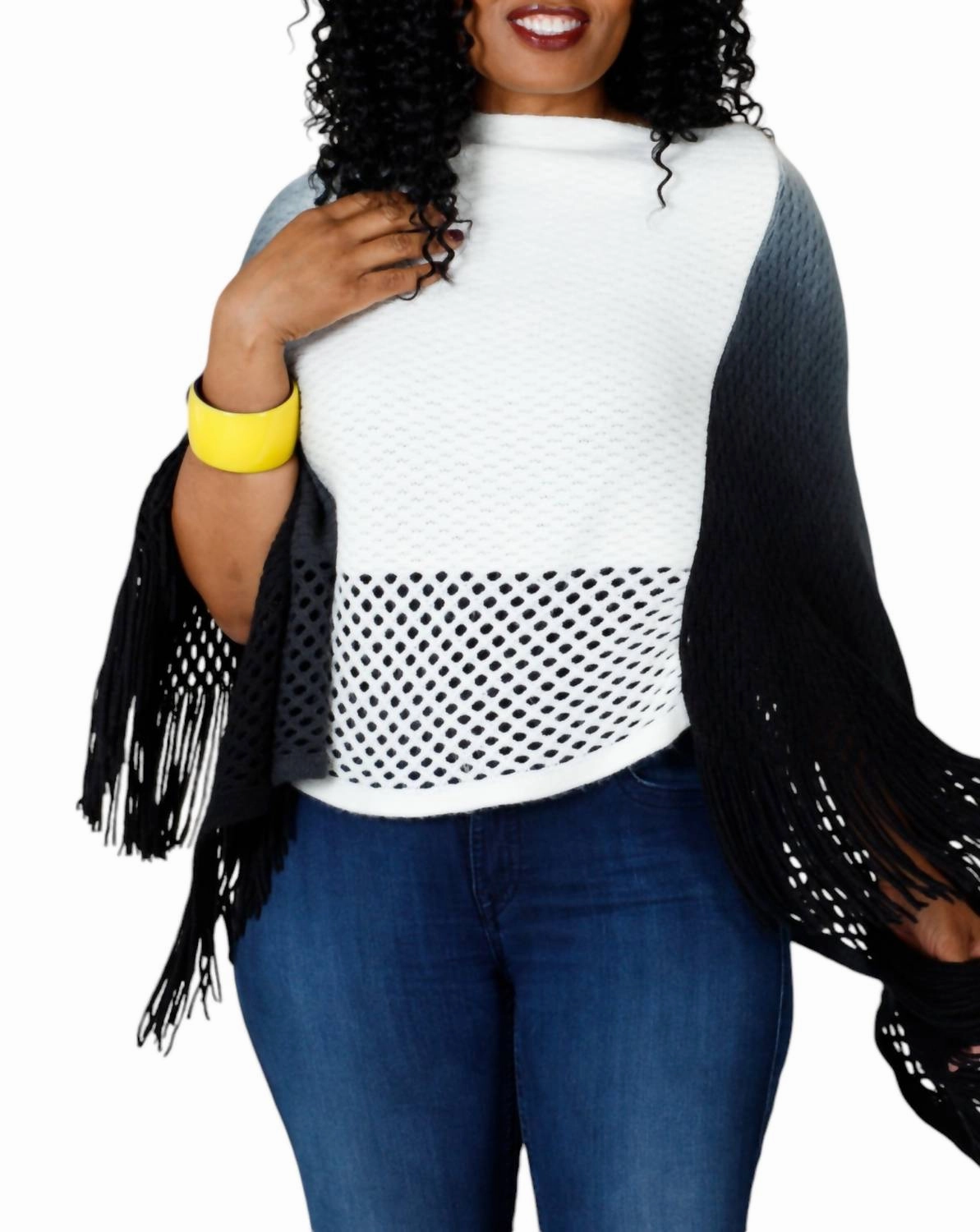 Ombre Chique Poncho In White Tops Womens - asymmetrical tops