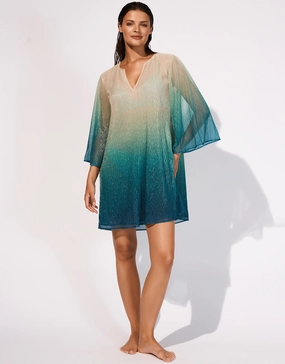 Ombre Metallic Tunic - Aqua Gradient Swim Womens - bikinis clearance