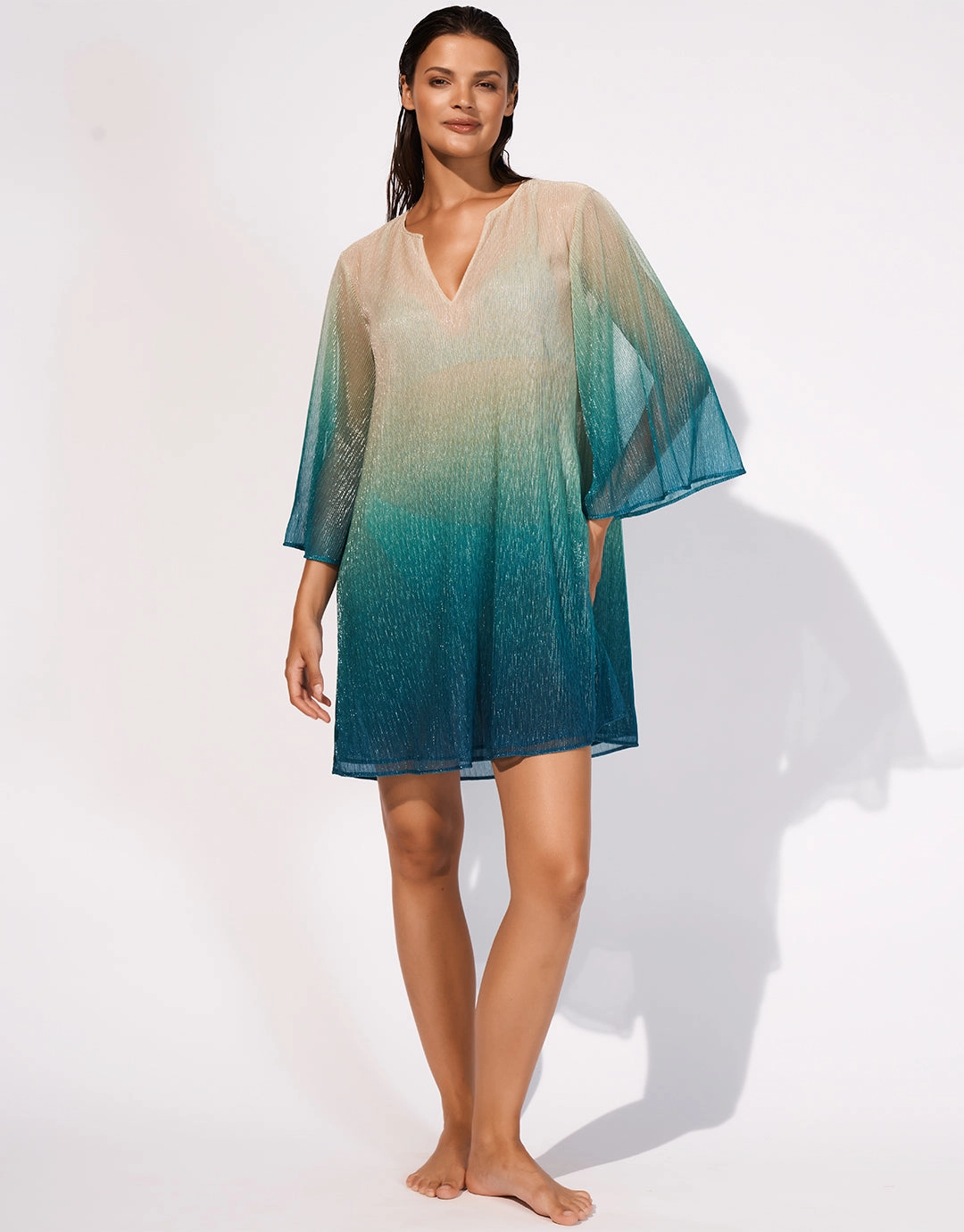 Ombre Metallic Tunic - Aqua Gradient Swim Womens - bikinis clearance