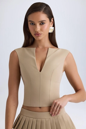 Open-Front Crop Top in Camel Tops - tops on sale