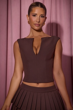 Open-Front Crop Top in Chocolate Brown Tops - tops on sale