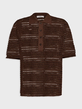 Open-Knit Chocolate Polo Tops Mens - men's t-shirts outlet