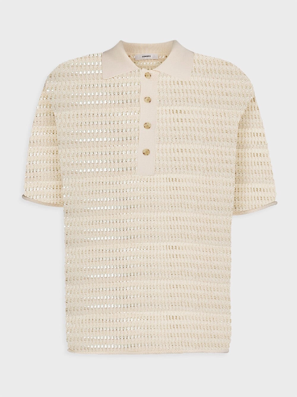 Open-Knit Cream Polo Knitwear Mens - men's sweaters sale
