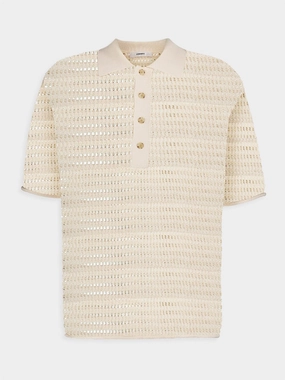 Open-Knit Cream Polo Knitwear Mens - men's sweaters sale