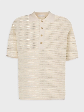 Open-Knit Cream Polo Tops Mens - men's t-shirts outlet