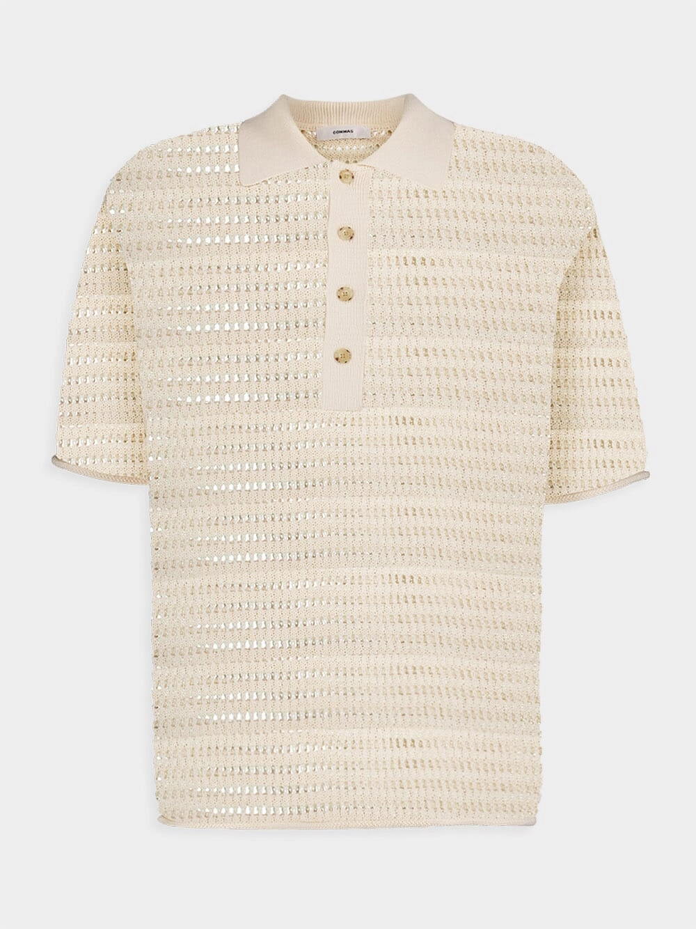 Open-Knit Cream Polo Tops Mens - men's t-shirts outlet
