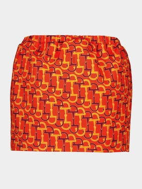 Orange Printed Silk Skirt with Horsebit Motif womens slacks clearance