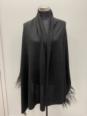 Ostrich Feather Wool Shawl In Black Tops Womens - asymmetrical tops