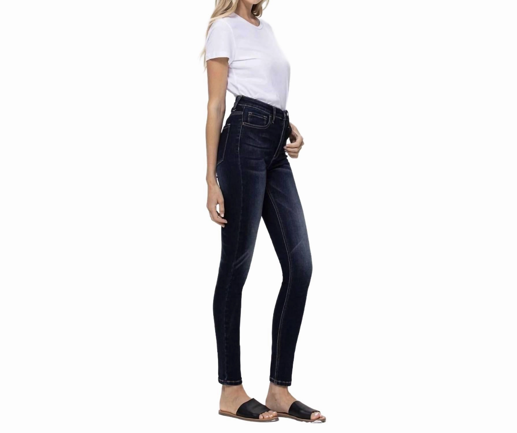 Other Side Mid Rise Skinny Ankle Jean In Dark Blue