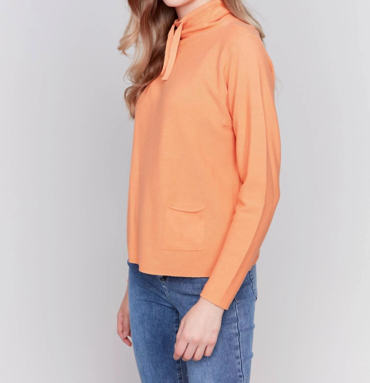 Ottoman Cotton Funnel Neck Sweater In Squash