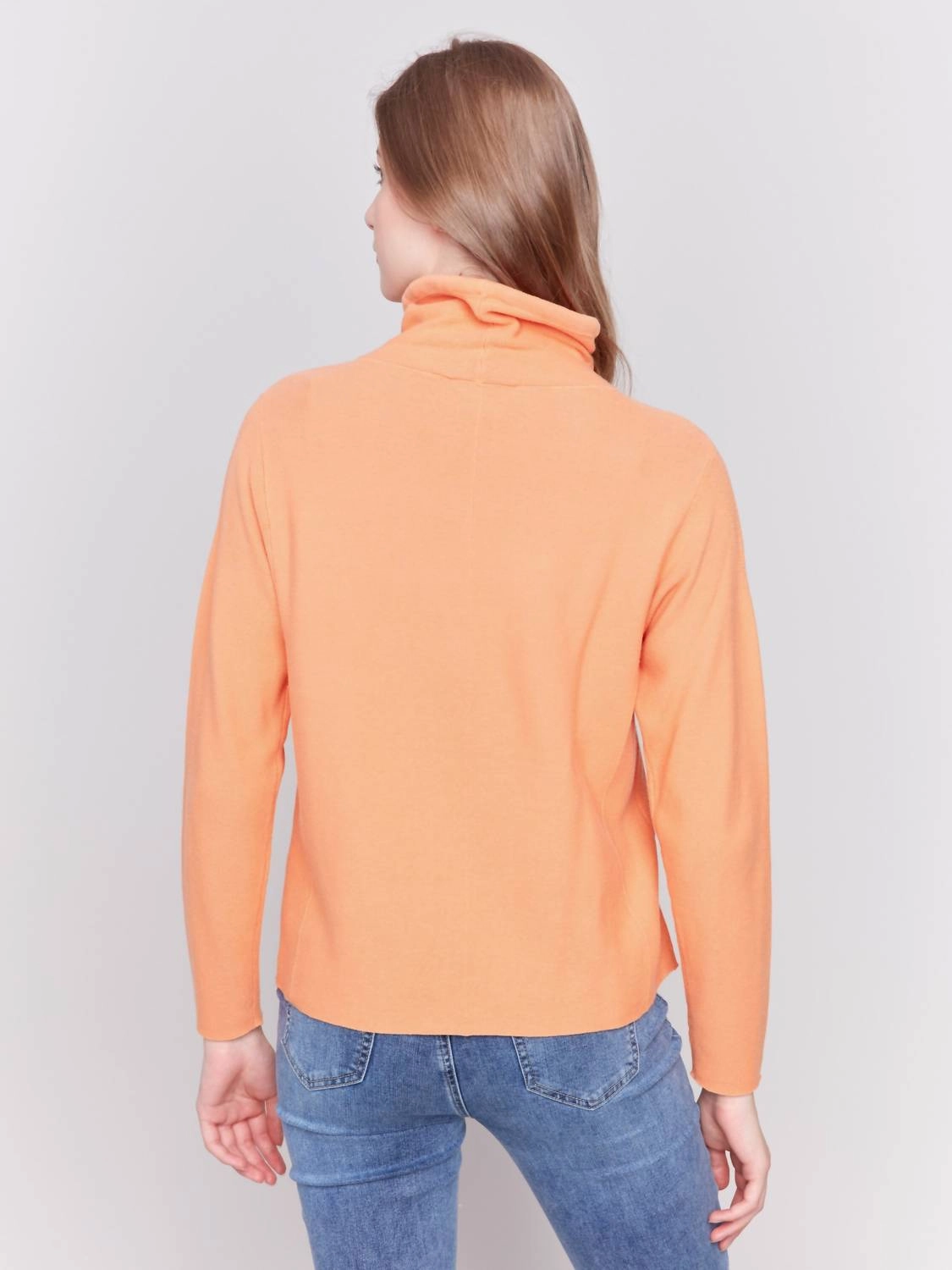 Ottoman Cotton Funnel Neck Sweater In Squash