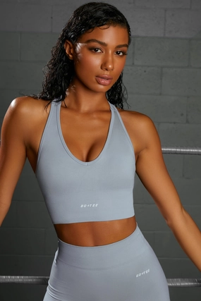 Overhaul Racer Knot Back Seamless Crop Top in Blue Tops - tops on sale