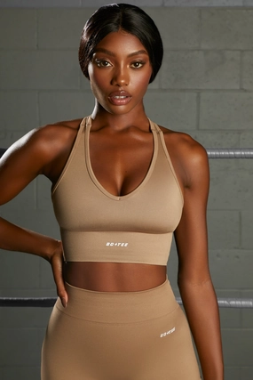 Overhaul Racer Knot Back Seamless Crop Top in Brown Tops - tops on sale
