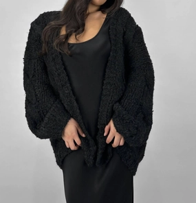 Oversized Chunky Knit Cardigan In Black Tops Womens - bodysuits clearance