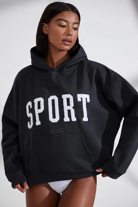 Oversized Hooded Sweatshirt in Black Tops - basic tees cheap