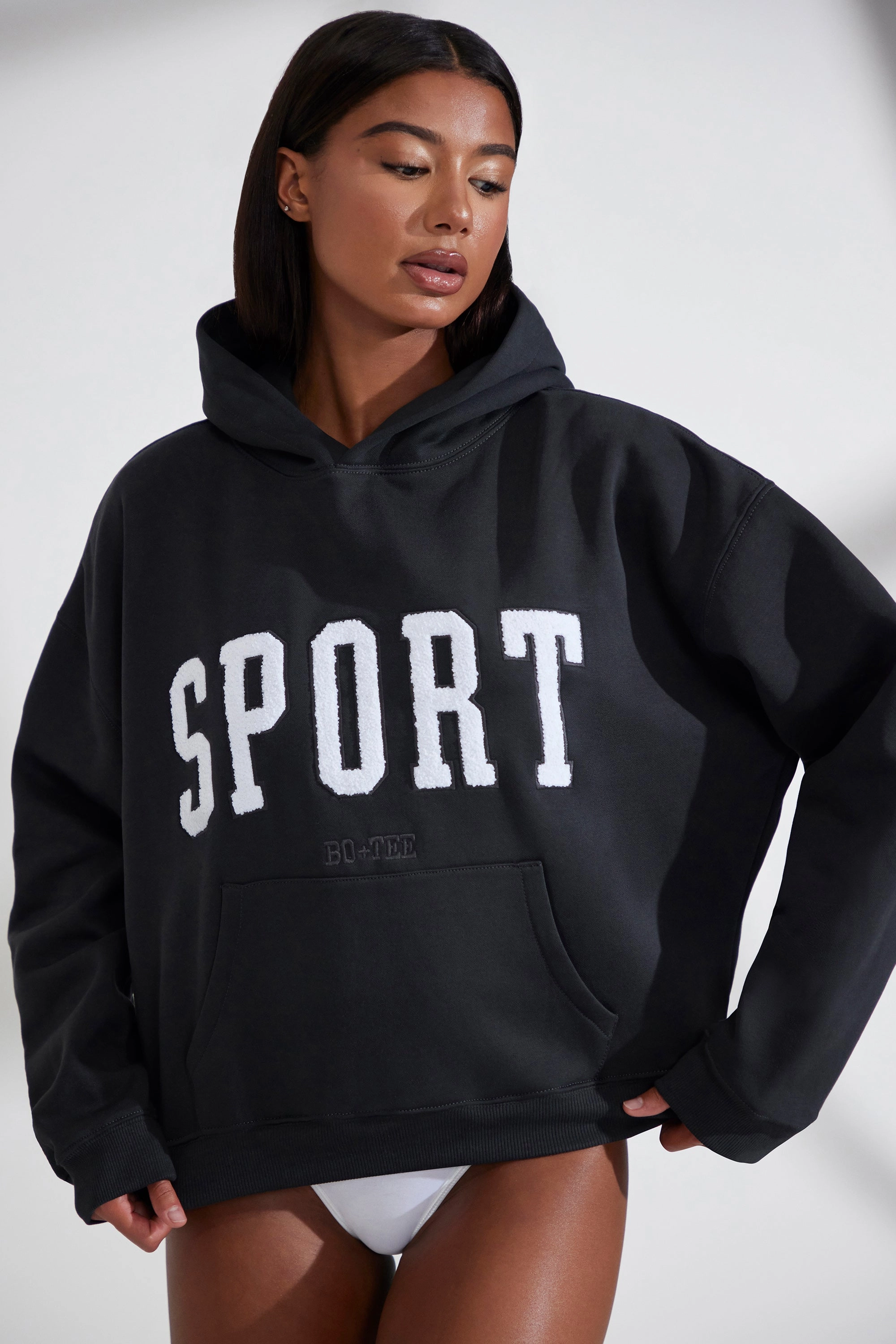 Oversized Hooded Sweatshirt in Black Tops - basic tees cheap