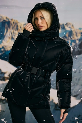 Oversized Quilted Hooded Ski Jacket in Black Tops - basic tees cheap