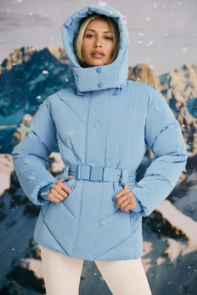 Oversized Quilted Hooded Ski Jacket in Ice Blue Tops - basic tees cheap
