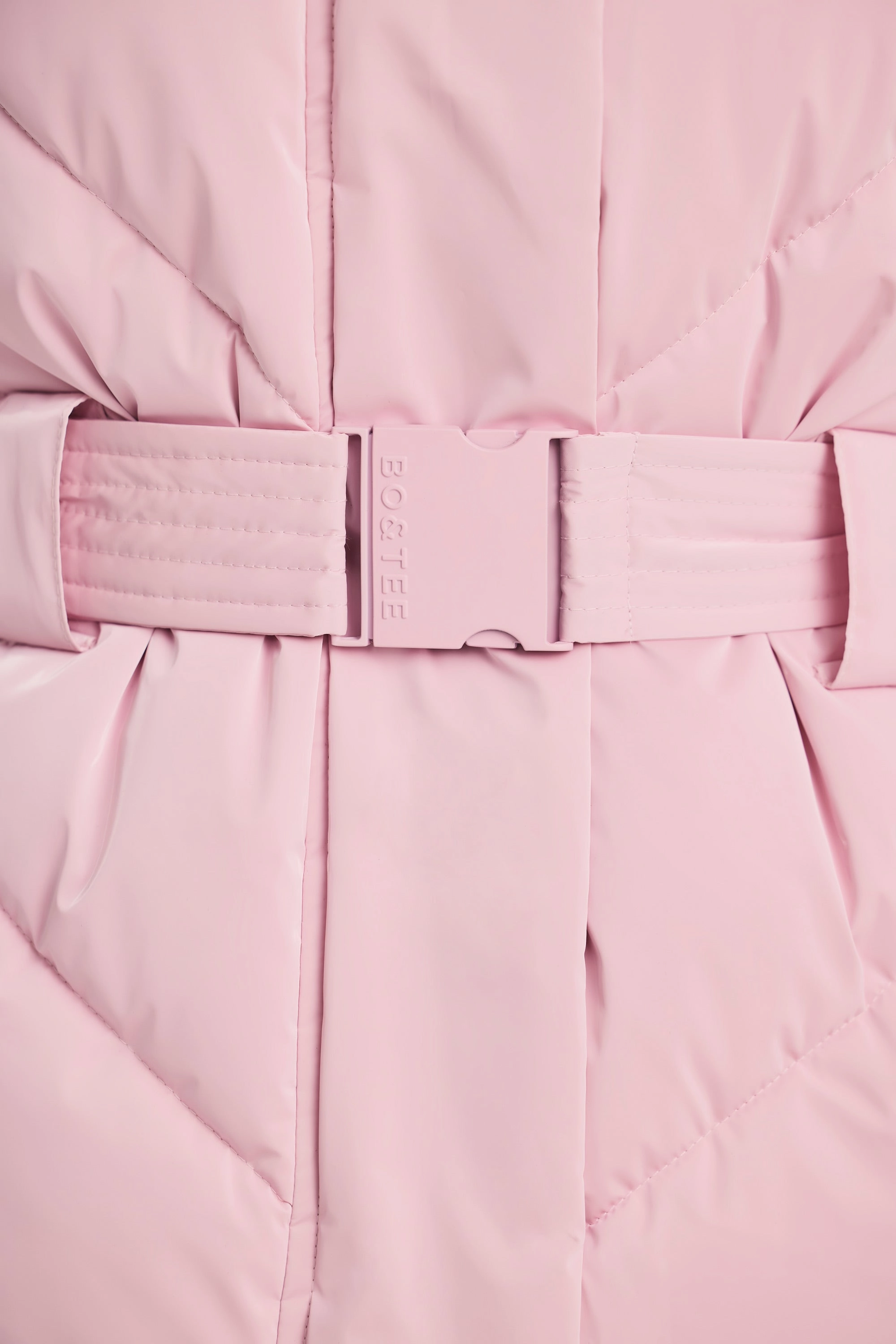 Oversized Quilted Hooded Ski Jacket in Pastel Pink