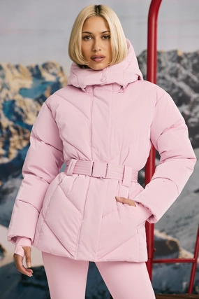 Oversized Quilted Hooded Ski Jacket in Pastel Pink Tops - basic tees cheap