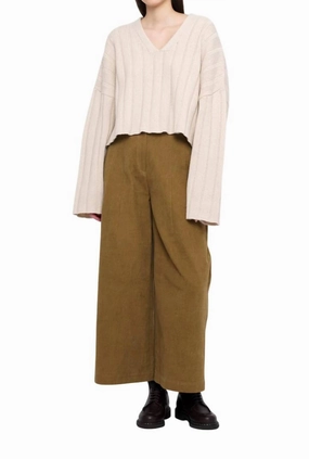 Oversized Ribbed V-Neck Sweater In Beige/white Tops Womens - sheer tops clearance