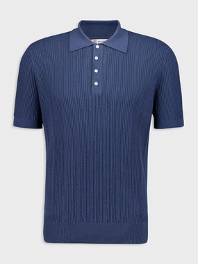 Oxford Blue Rib Knit Polo Knitwear Mens - men's sweaters sale