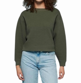 Ozzie Quilted Sweatshirt In Moss Green Tops Womens - embroidered tops sale