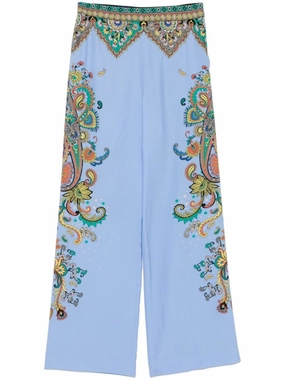 Paisley Print Wide-Leg Trousers womens bike shorts cheap