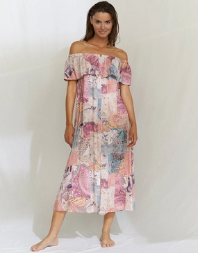 Paisley Savage Off the Shoulder Dress - Muted Pastels Swim Womens - bikinis clearance