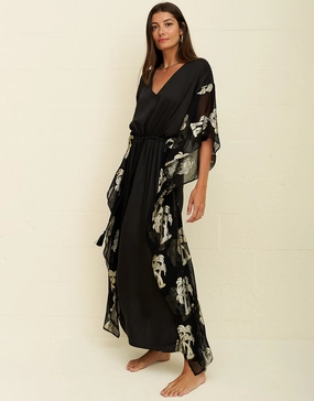 Palm Tree Kaftan - Black Swim Womens - bikinis clearance