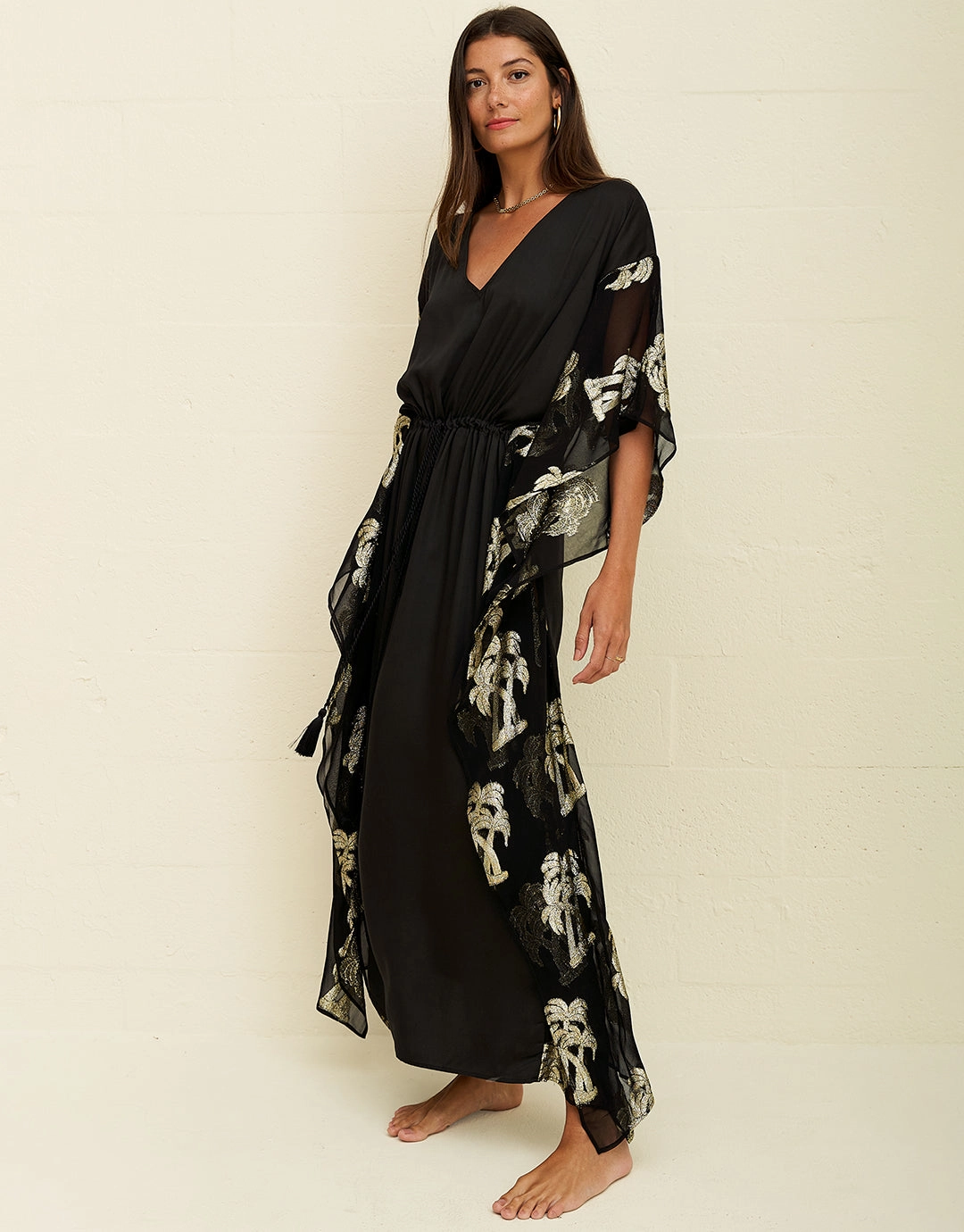 Palm Tree Kaftan - Black Swim Womens - bikinis clearance