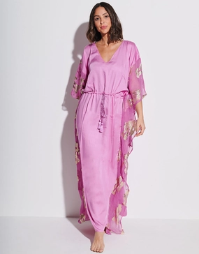 Palm Tree Kaftan - Pink Swim Womens - bikinis clearance