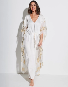 Palm Tree Kaftan - White Swim Womens - bikinis clearance