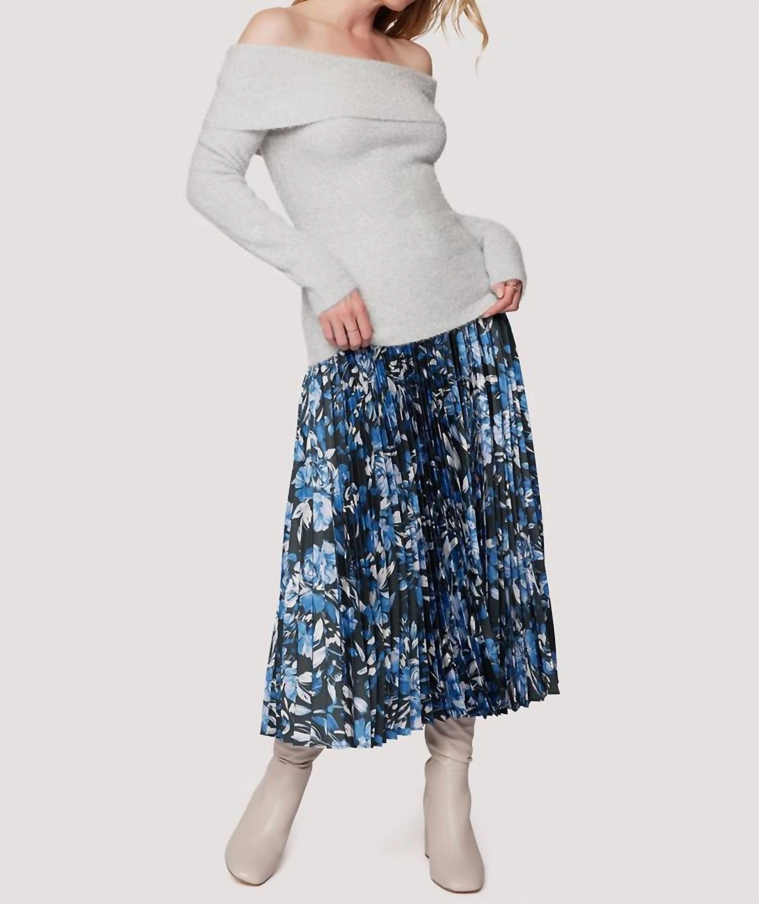 Parsian Bleu Midi Skirt In Blue-Floral