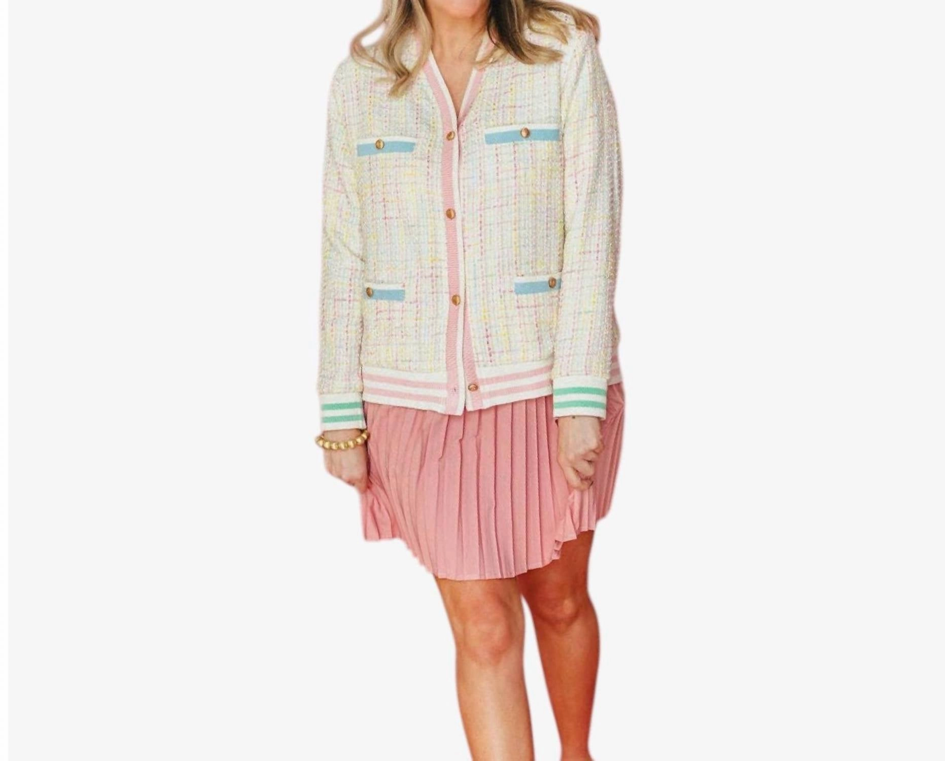 Pastel Tweed Cardigan In White