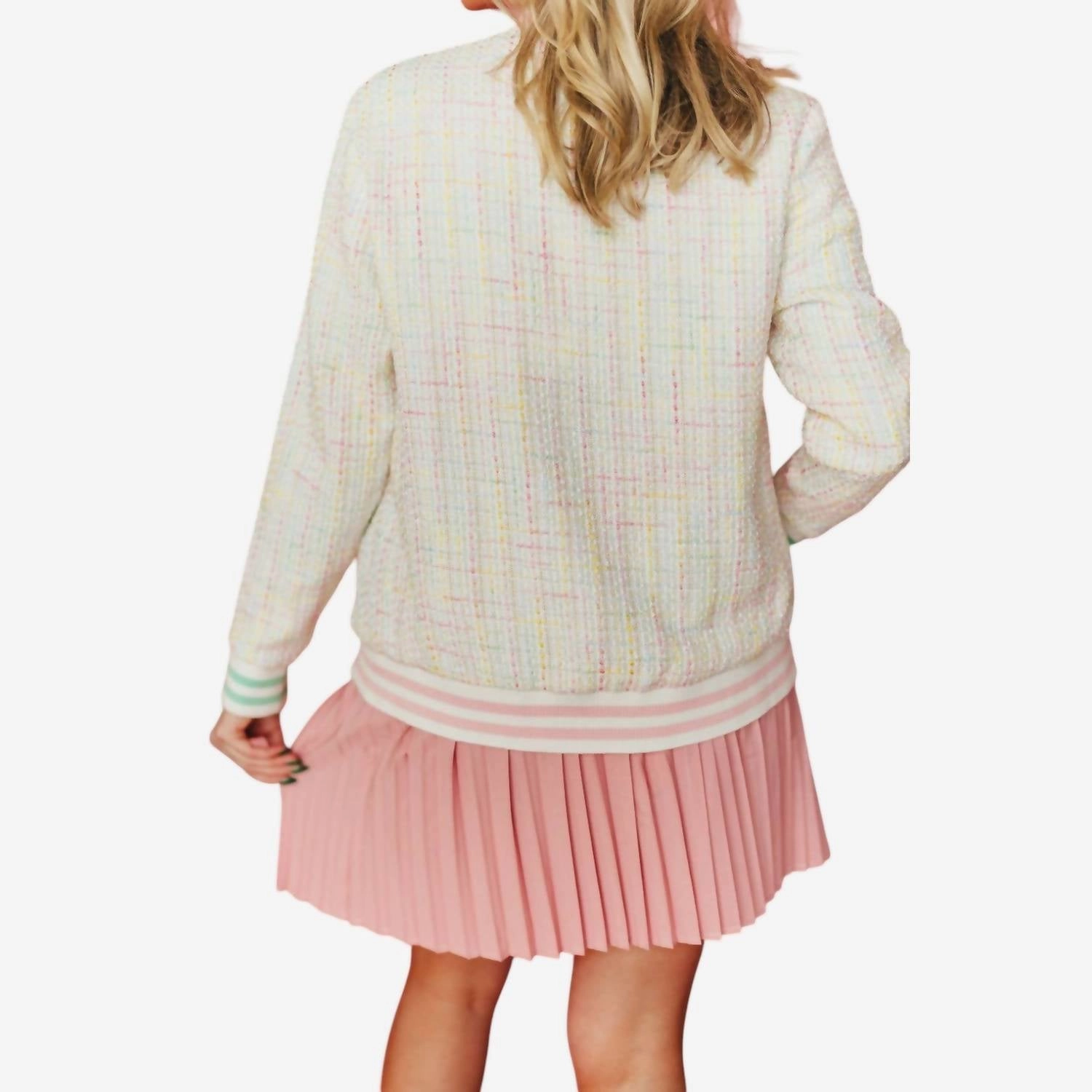 Pastel Tweed Cardigan In White