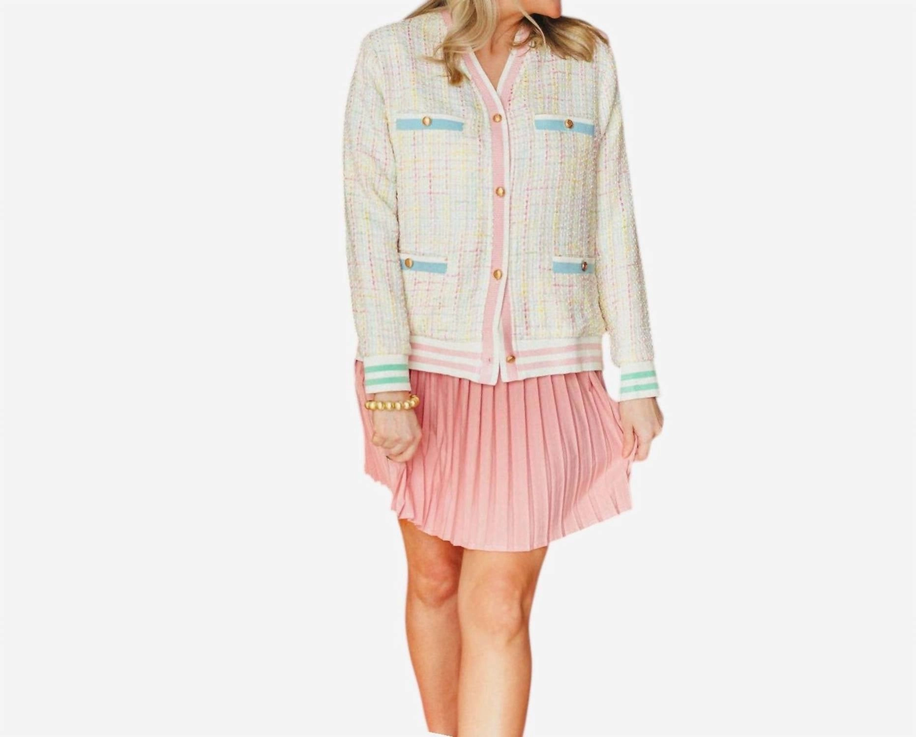Pastel Tweed Cardigan In White