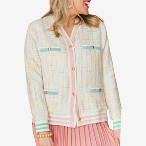Pastel Tweed Cardigan In White Tops Womens - camisoles best price