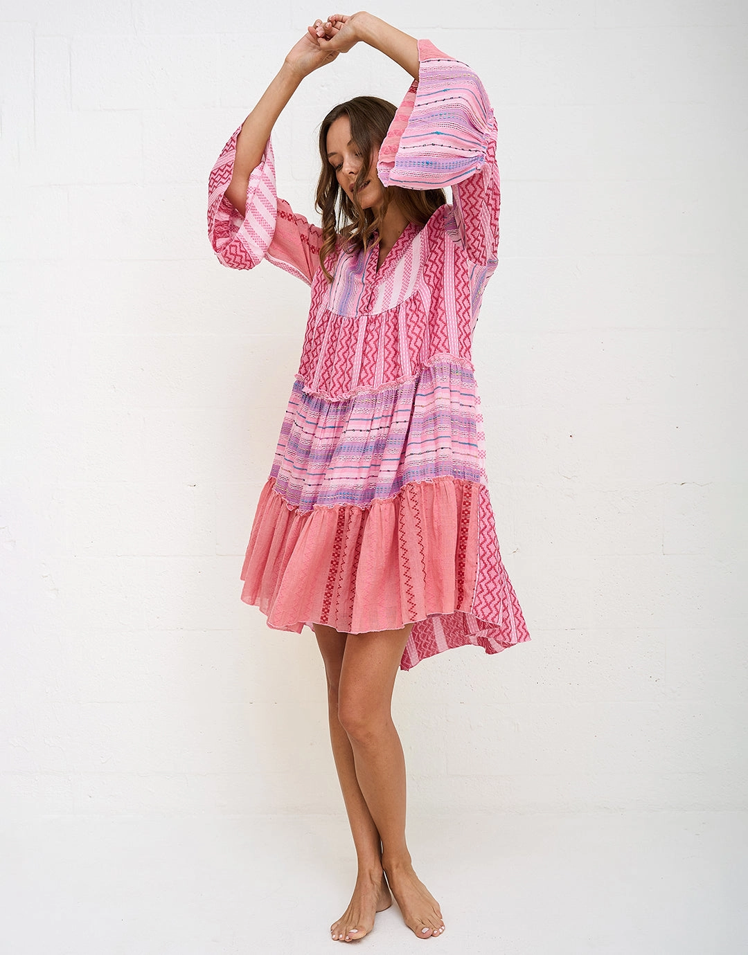 Patchwork Mini Boho Dress - Pink Swim Womens - bikinis clearance