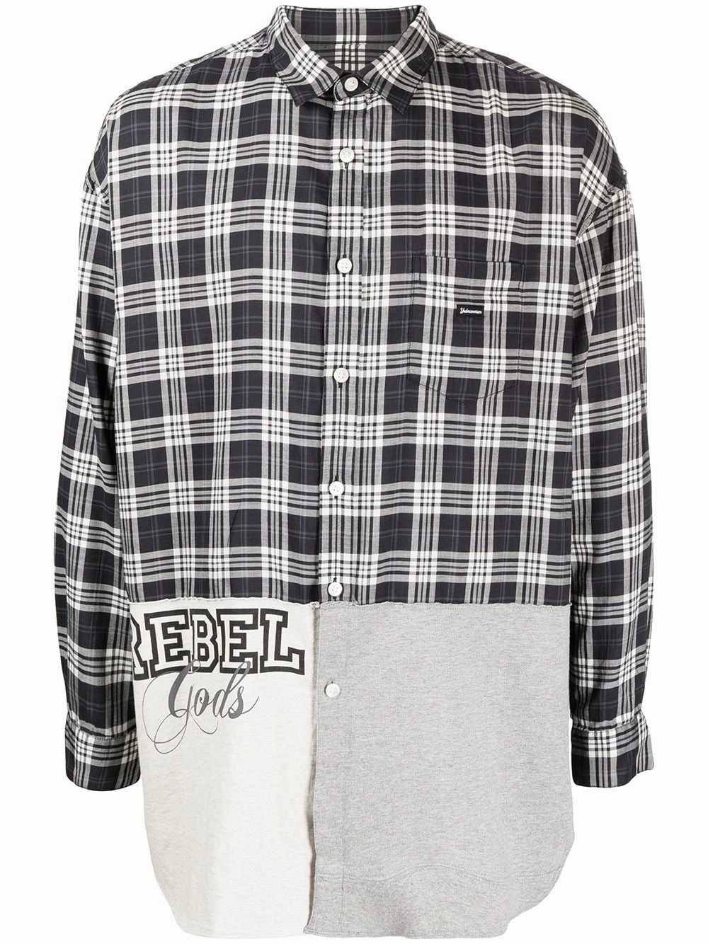 Patchwork Plaid Long-Sleeve Shirt mens polos clearance
